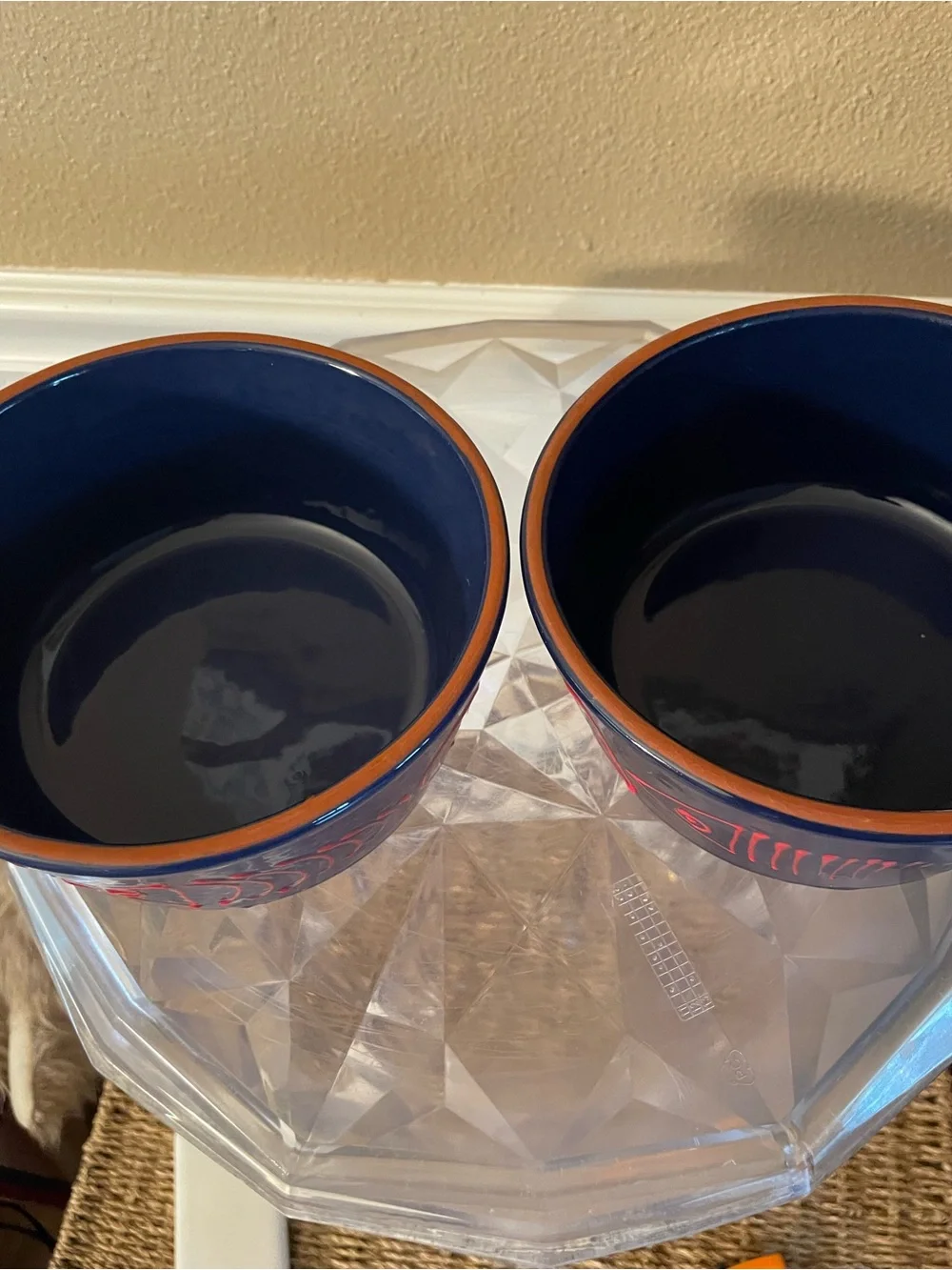 Crate & Barrel Shore Dark Navy Red Fish Bowls lot of 2